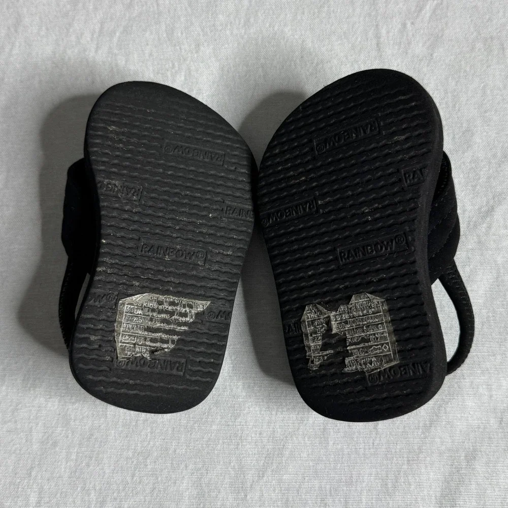 Rainbow Kids Grombow Sandals Black Thong Flip Flops with Backstrap Toddler 3/4